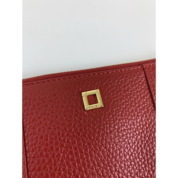 Lodis Red Pebble Leather Wristlet Bag Clutch Pouch Zip Purse Travel Phone Pocket - Picture 2 of 10